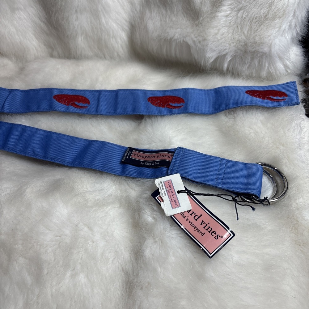 Vineyard Vines Sz MED Shep & Ian Double D Ring Buckle Blue Belt Crab Claws NWT